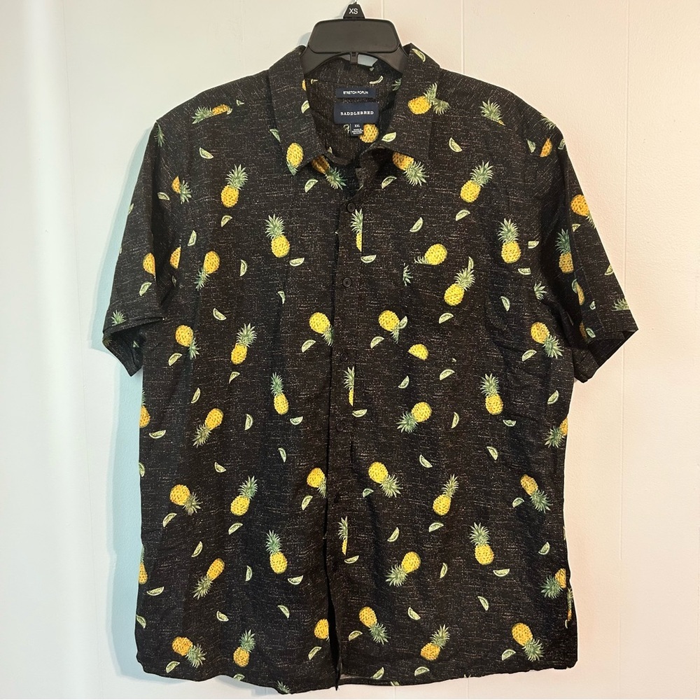 Saddlebred Stretch Poplin Pineapple & Lime‎ Button Up Top Size xxl